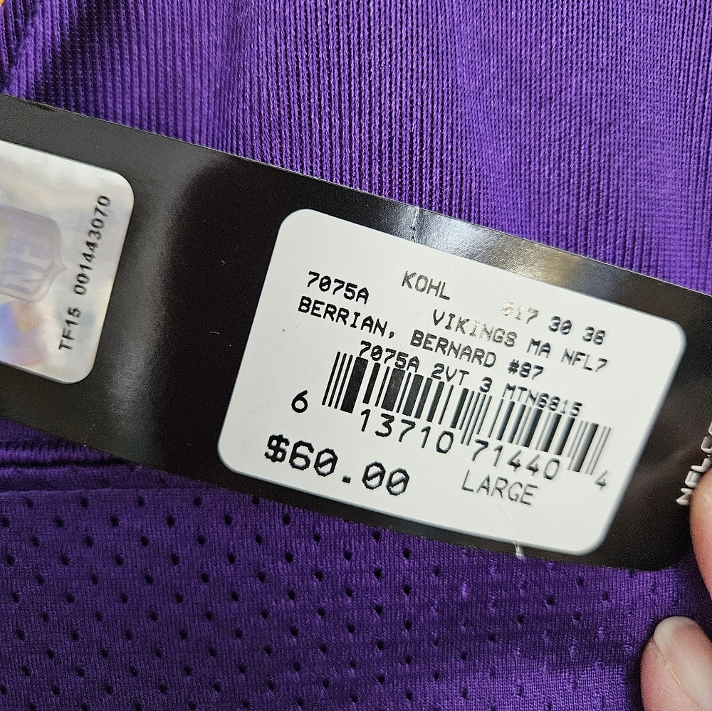 Reebok Berrian #87 MN Vikings Jersey, Large - Picture 5 of 8
